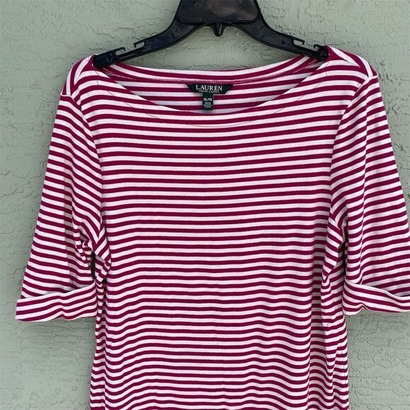 Lauren Ralph Lauren Women's XL Red & White Striped Knit Top 3/4 Sleeve - Picture 4 of 8